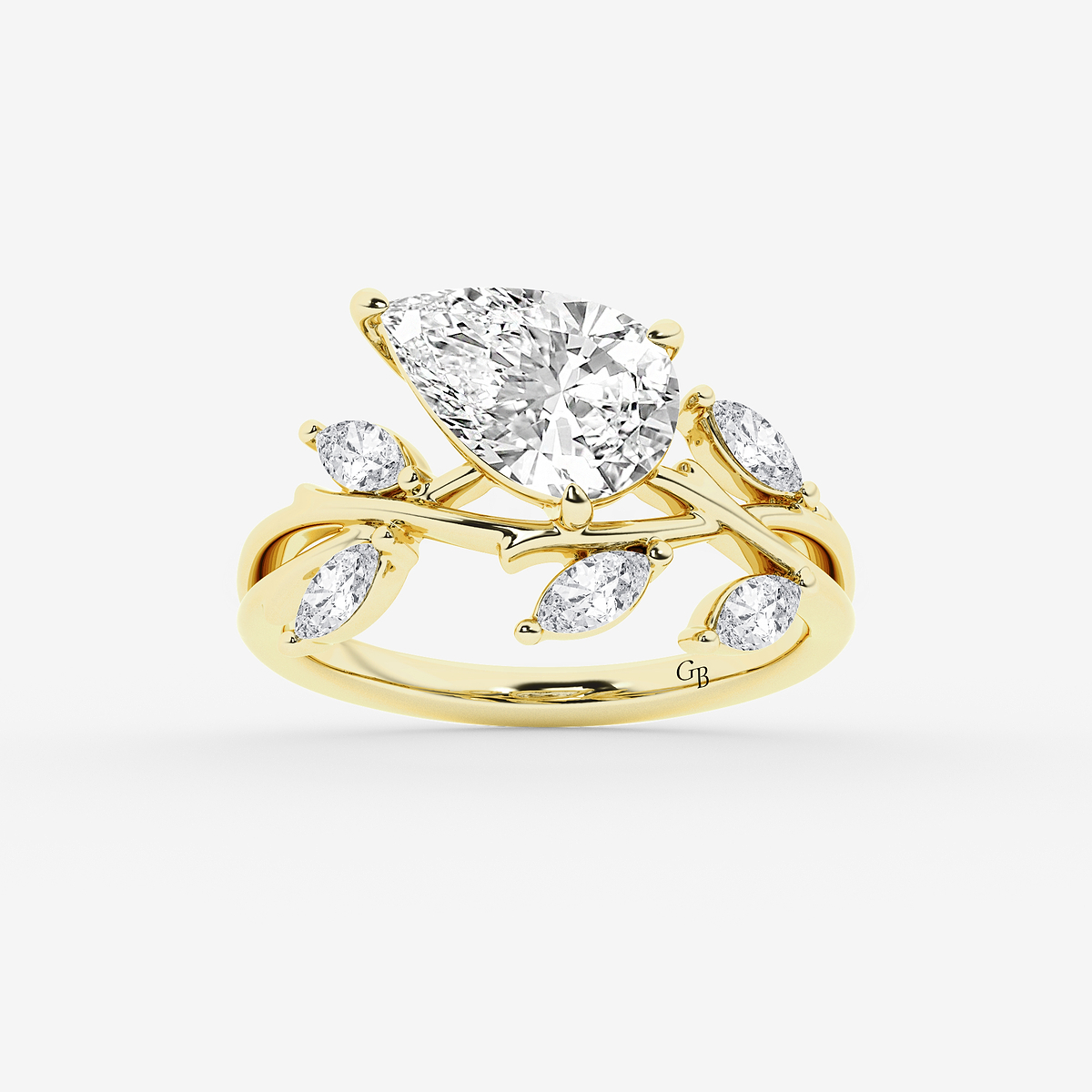 2 1/2 ctw Pear Lab Grown Diamond Branch Design with Marquise Side Stone Engagement Ring