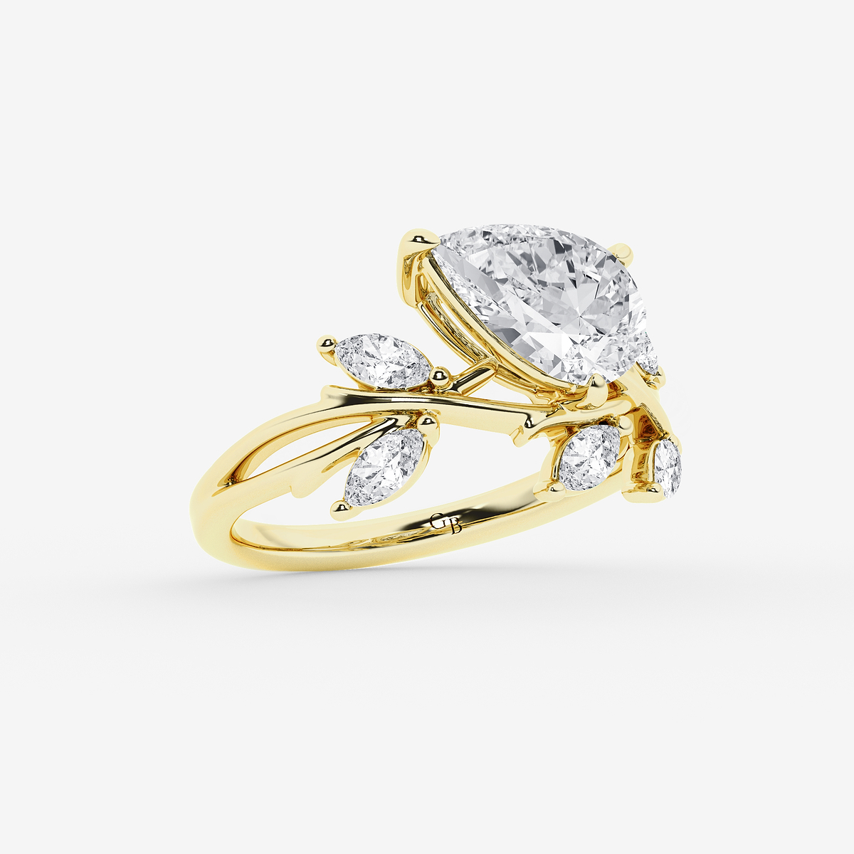 Additional Image 1 for  2 1/2 ctw Pear Lab Grown Diamond Branch Design with Marquise Side Stone Engagement Ring