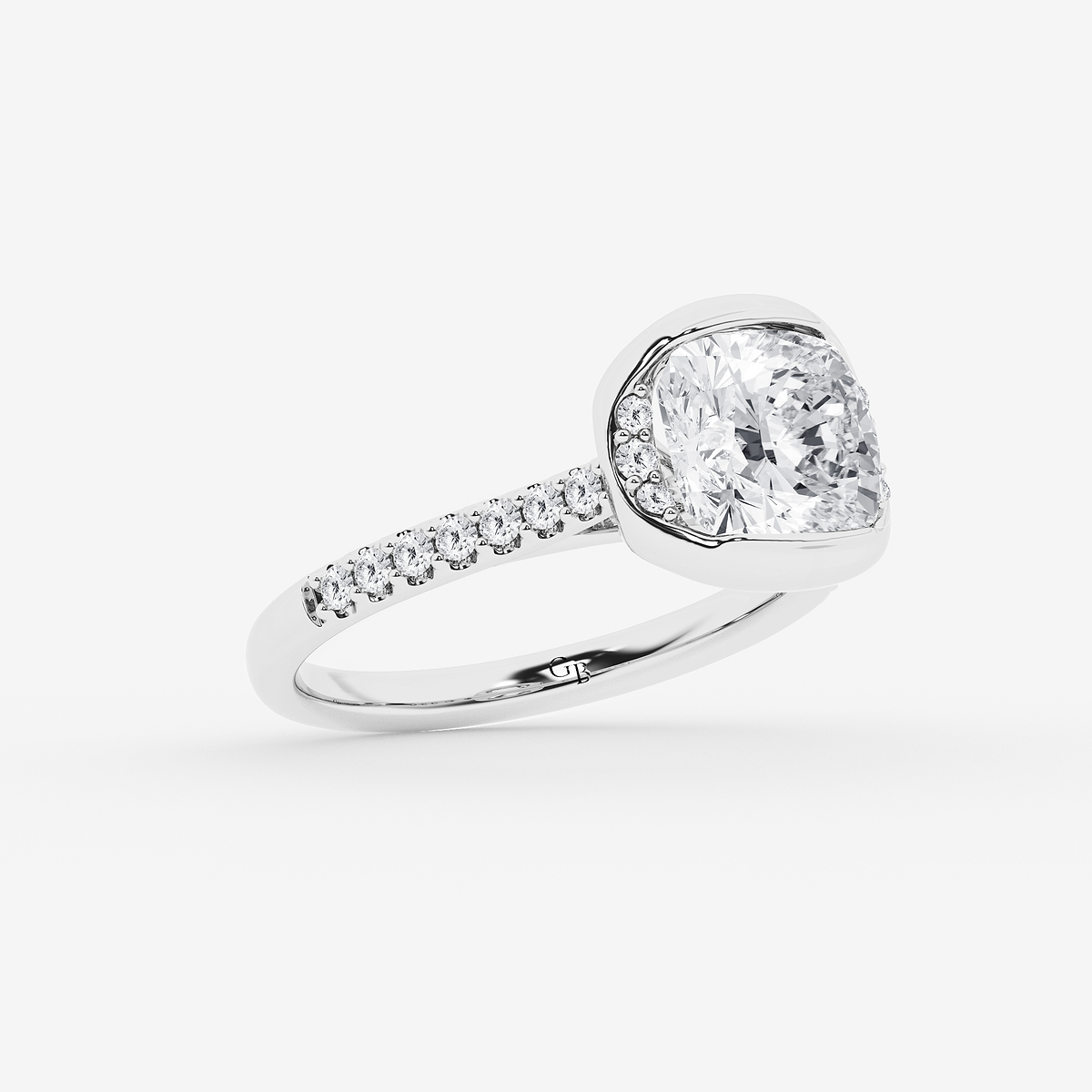 Additional Image 1 for  2 1/2 ctw Cushion Lab Grown Diamond Half Bezel Side Stone Engagement Ring