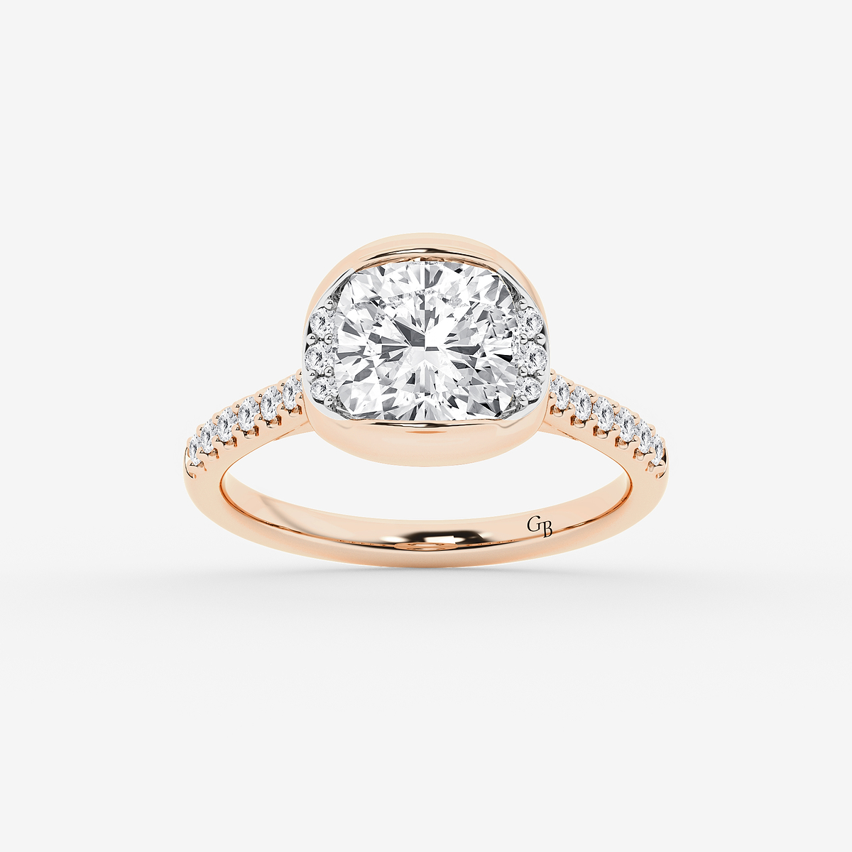 2 1/2 ctw Cushion Lab Grown Diamond Half Bezel Side Stone Engagement Ring