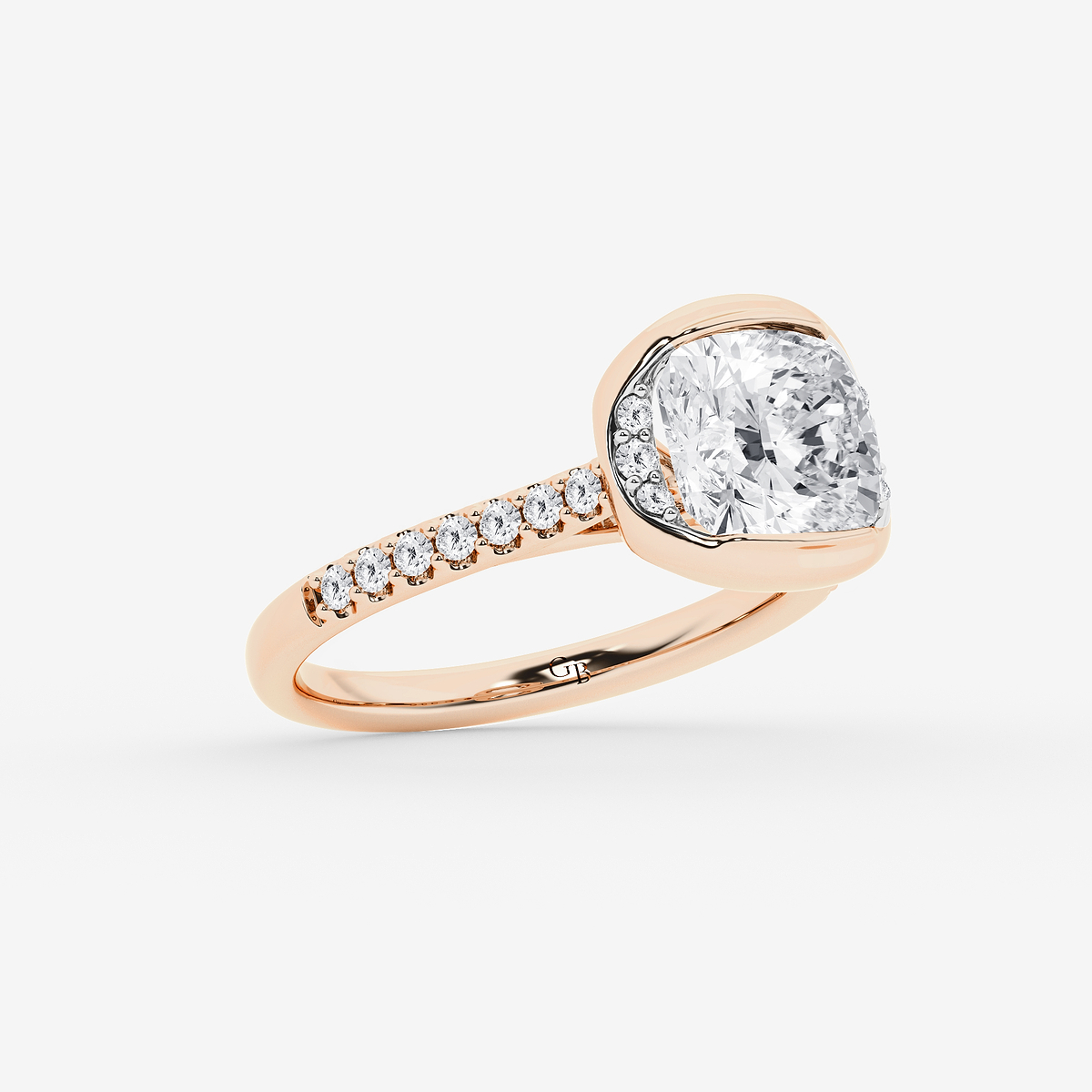 Additional Image 1 for  2 1/2 ctw Cushion Lab Grown Diamond Half Bezel Side Stone Engagement Ring