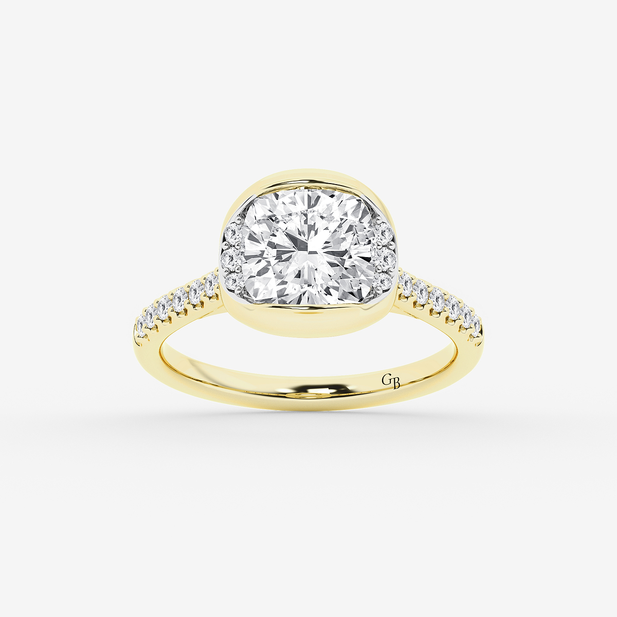 2 1/2 ctw Cushion Lab Grown Diamond Half Bezel Side Stone Engagement Ring