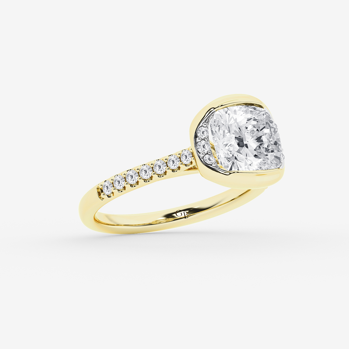 Additional Image 1 for  2 1/2 ctw Cushion Lab Grown Diamond Half Bezel Side Stone Engagement Ring