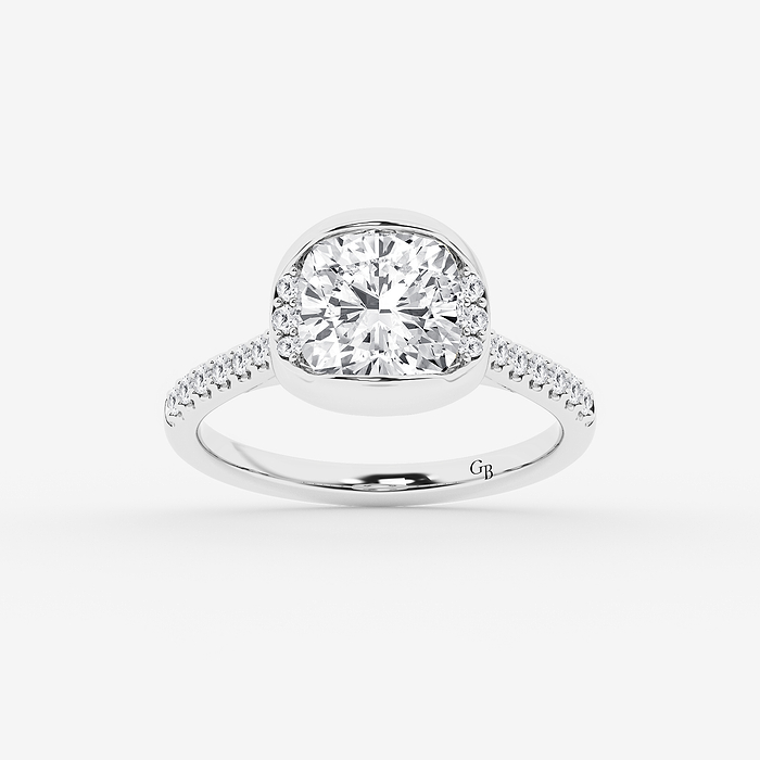 2 1/2 ctw Cushion Lab Grown Diamond Half Bezel Side Stone Engagement Ring