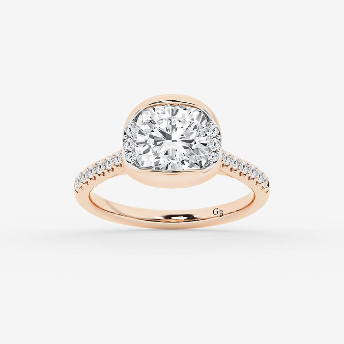 2 1/2 ctw Cushion Lab Grown Diamond Half Bezel Side Stone Engagement Ring