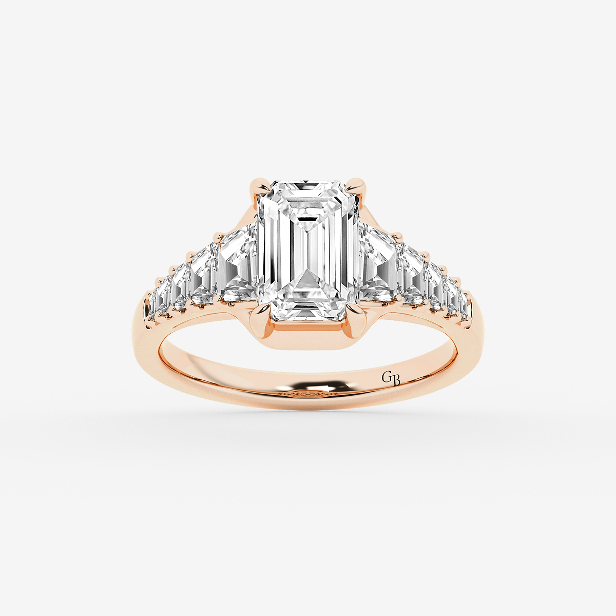 3 2/5 ctw Emerald Lab Grown Diamond with Trapezoid Side Stone Engagement Ring