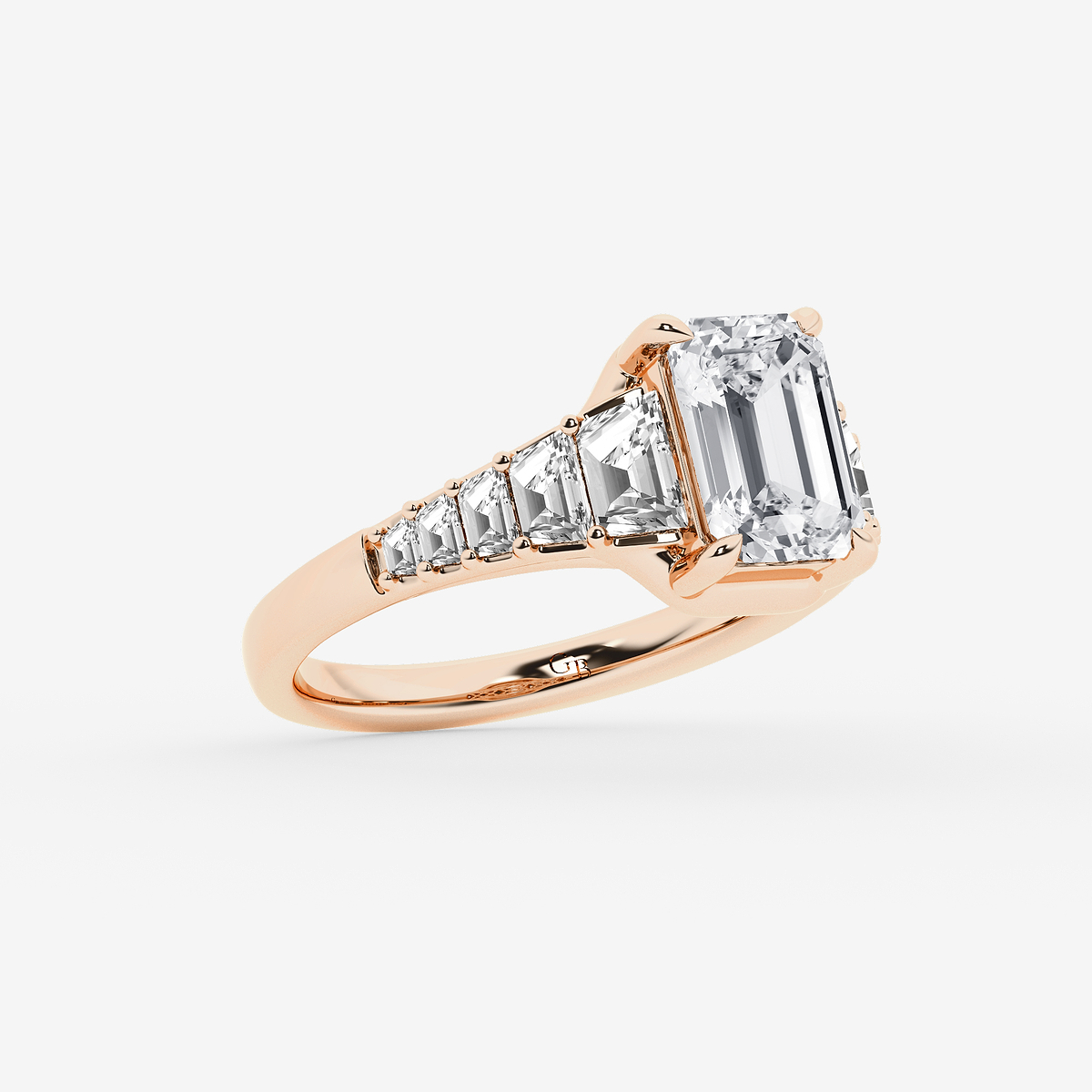 Additional Image 1 for  3 2/5 ctw Emerald Lab Grown Diamond with Trapezoid Side Stone Engagement Ring