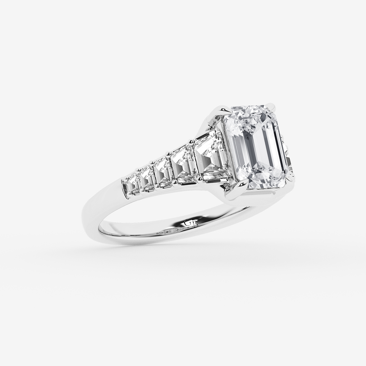 Additional Image 1 for  3 2/5 ctw Emerald Lab Grown Diamond with Trapezoid Side Stone Engagement Ring