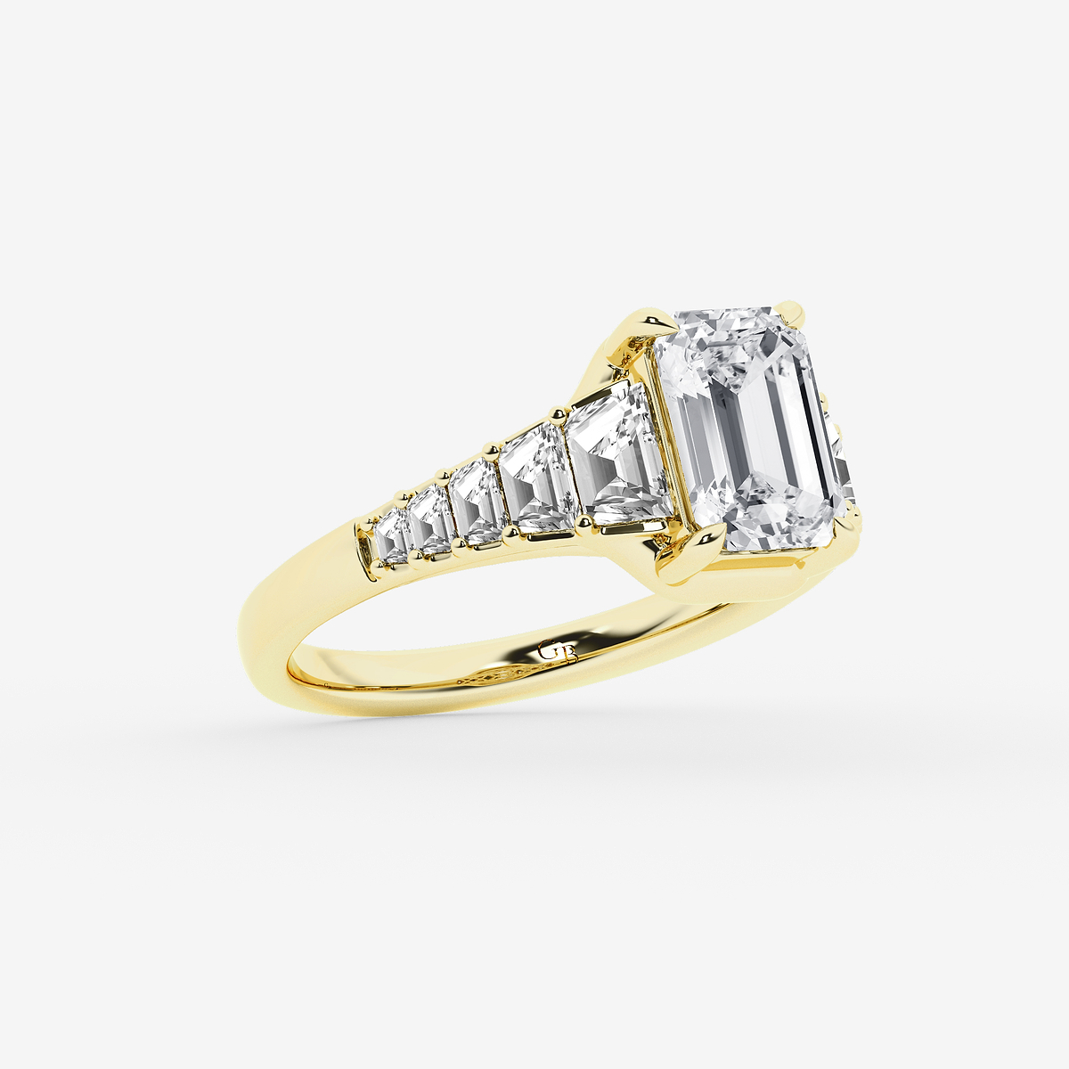 Additional Image 1 for  3 2/5 ctw Emerald Lab Grown Diamond with Trapezoid Side Stone Engagement Ring