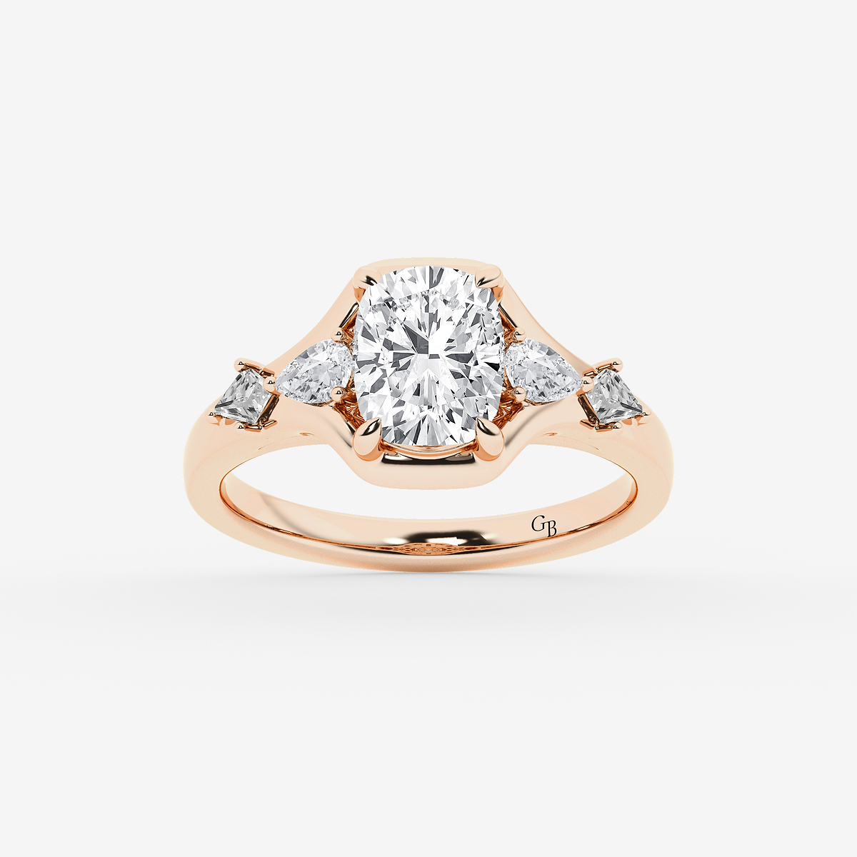 2 1/2 ctw Elongated Cushion Lab Grown Diamond with Multi-Shape Side Stone Engagement Ring