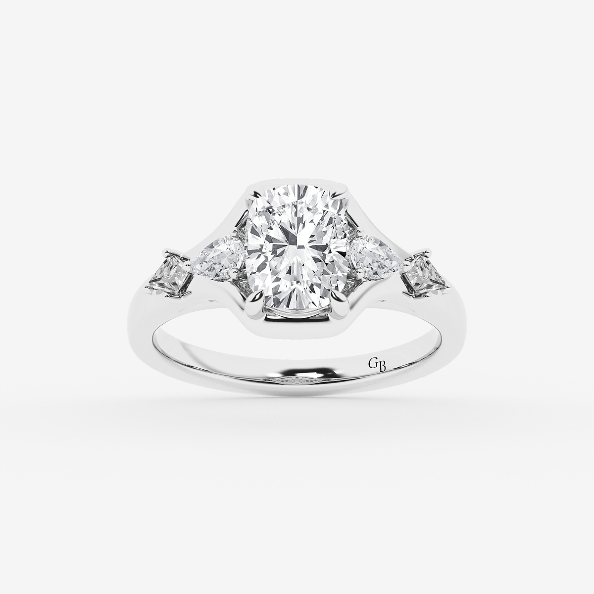 2 1/2 ctw Elongated Cushion Lab Grown Diamond with Multi-Shape Side Stone Engagement Ring