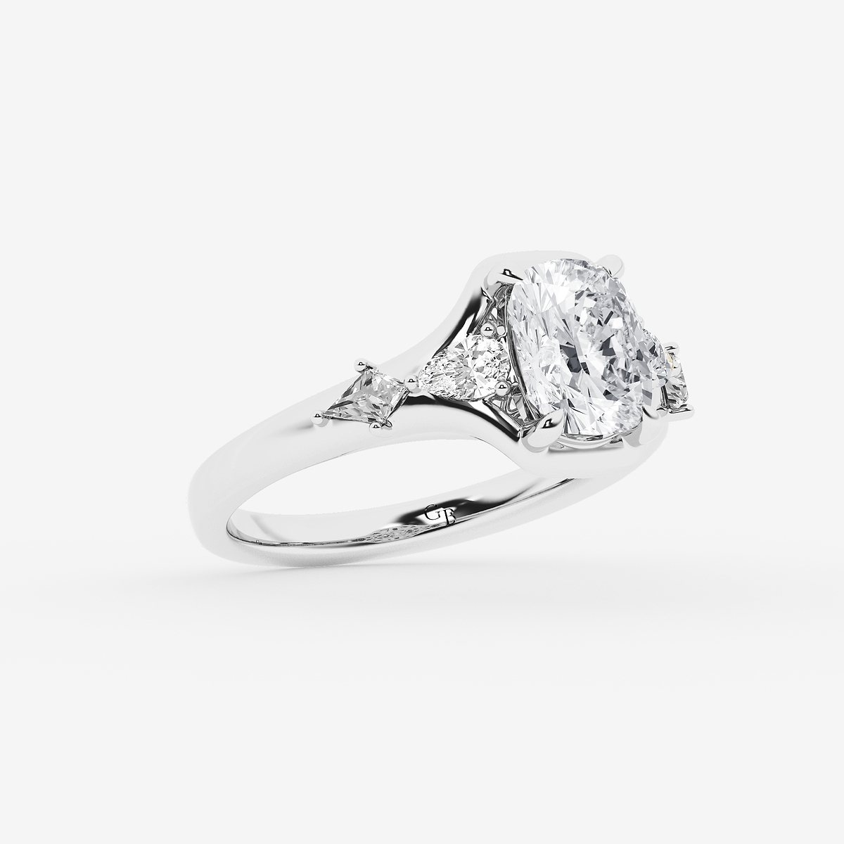 Additional Image 1 for  2 1/2 ctw Elongated Cushion Lab Grown Diamond with Multi-Shape Side Stone Engagement Ring