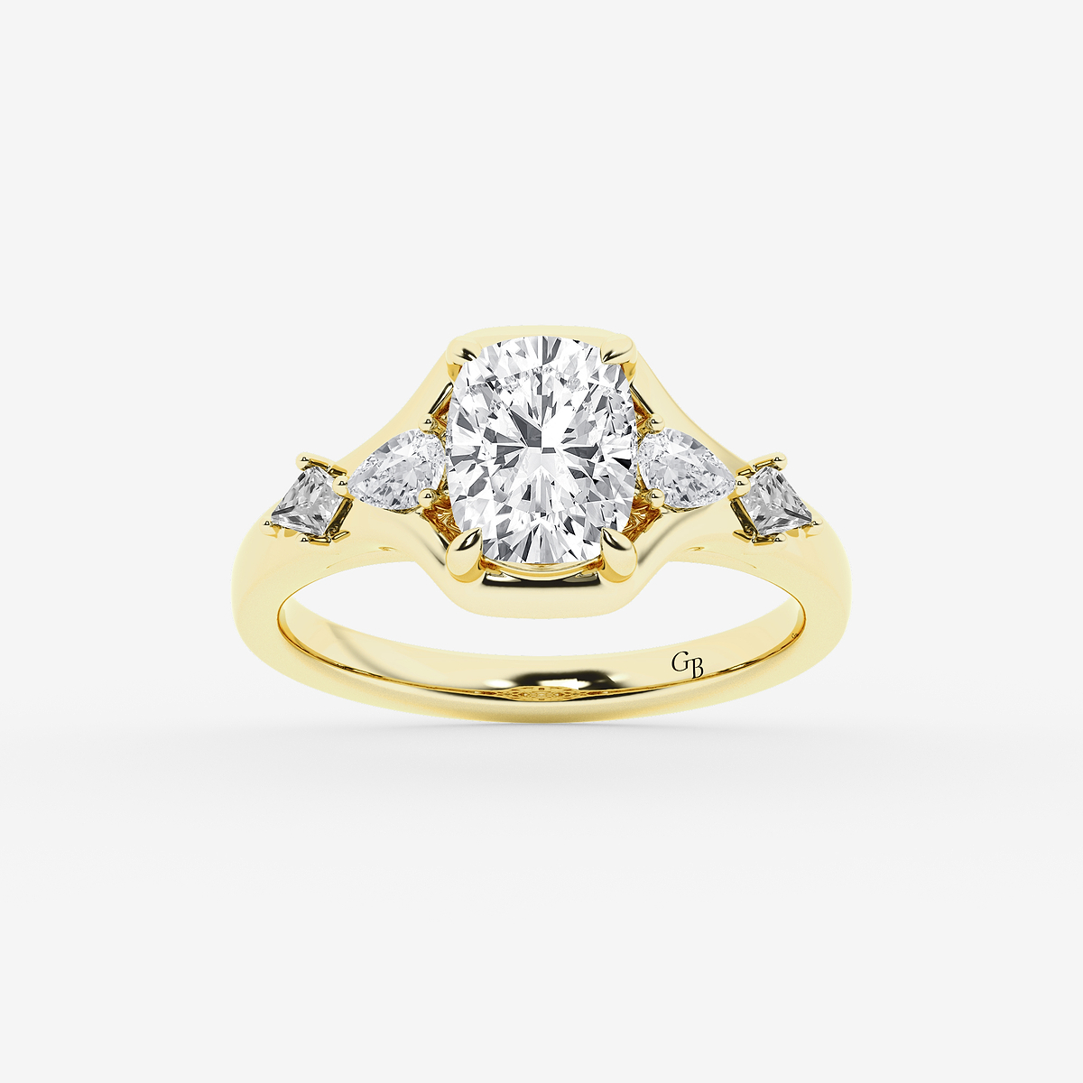 2 1/2 ctw Elongated Cushion Lab Grown Diamond with Multi-Shape Side Stone Engagement Ring