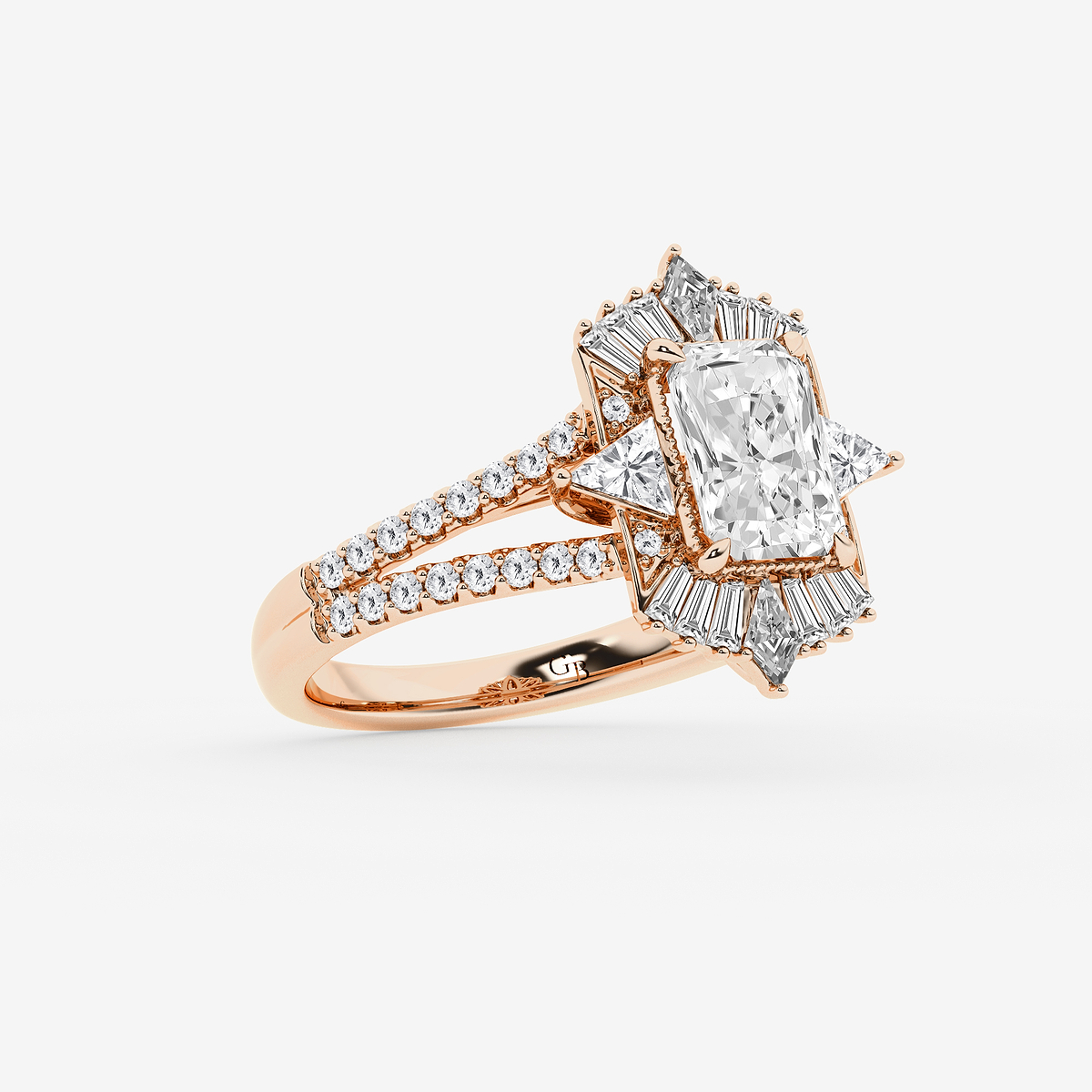 Additional Image 1 for  2 1/2 ctw Radiant Lab Grown Diamond Modern Art Deco Side Stone Engagement Ring