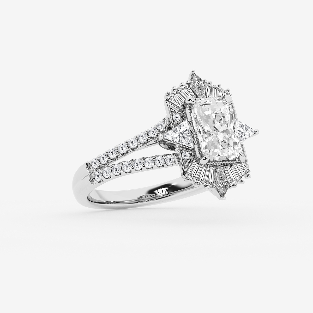 Additional Image 1 for  2 1/2 ctw Radiant Lab Grown Diamond Modern Art Deco Side Stone Engagement Ring