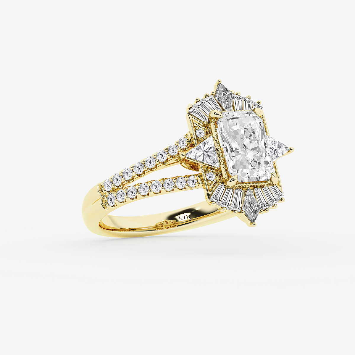 Additional Image 1 for  2 1/2 ctw Radiant Lab Grown Diamond Modern Art Deco Side Stone Engagement Ring