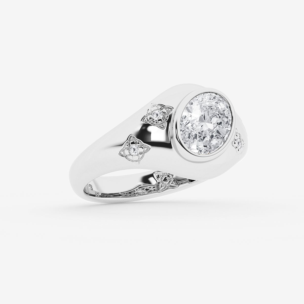 Additional Image 1 for  1 1/2 ctw Oval Lab Grown Diamond Side Stone Engagement Ring