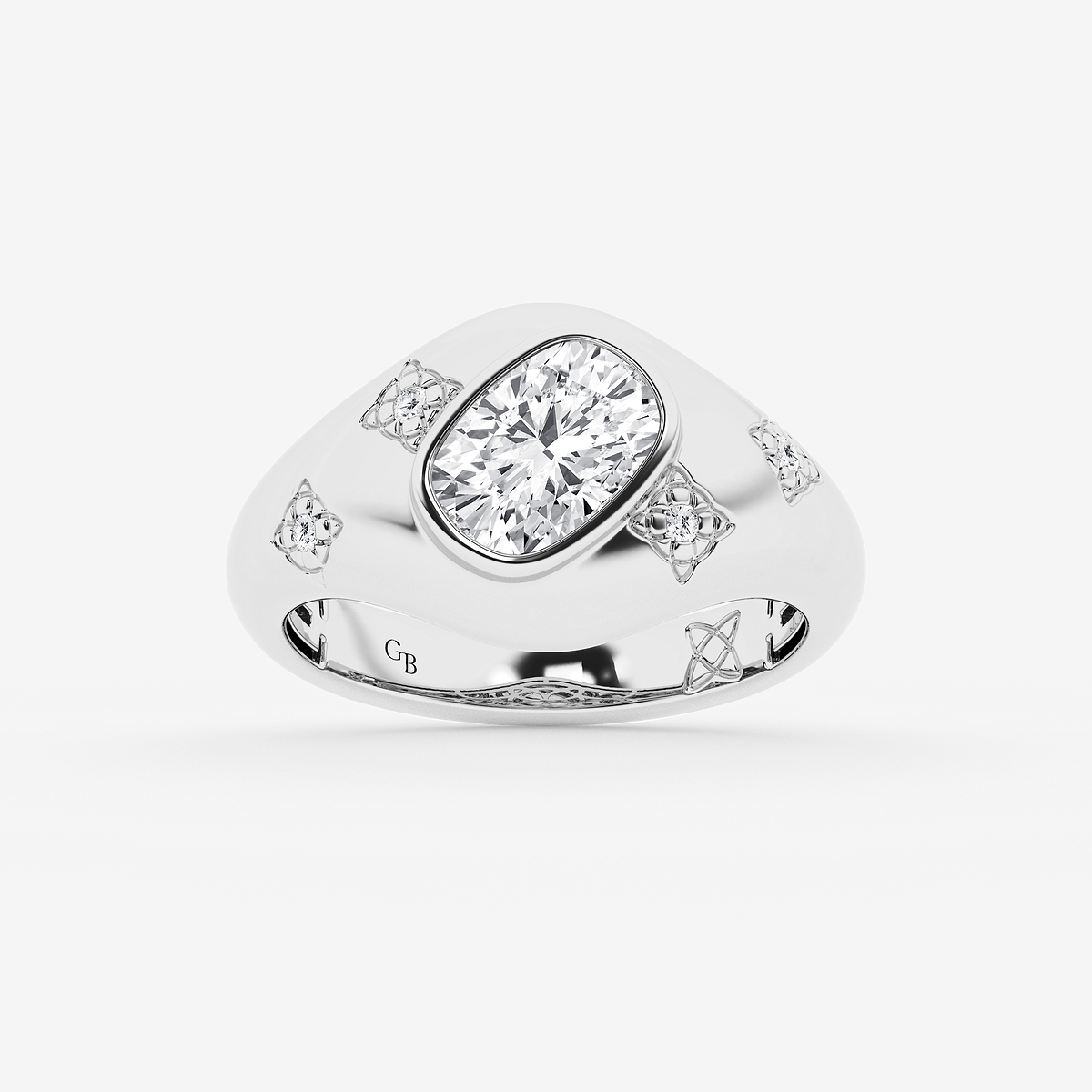 1 1/2 ctw Elongated Cushion Lab Grown Diamond Side Stone Engagement Ring