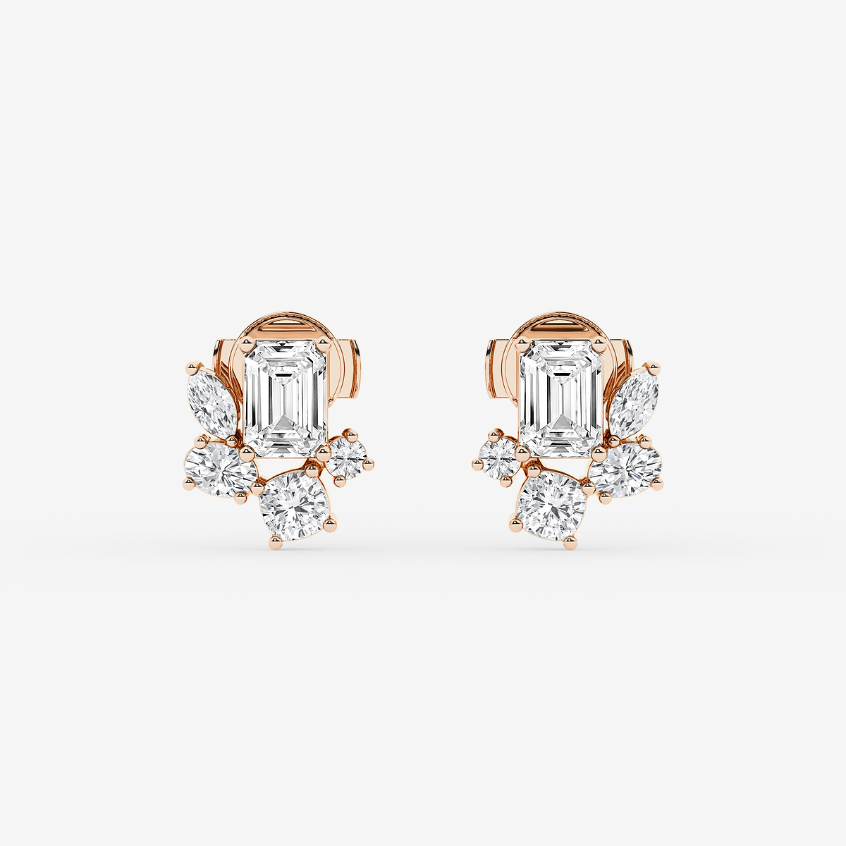 2 ctw Multi-Shape Lab Grown Diamond Five stone Stud Earrings