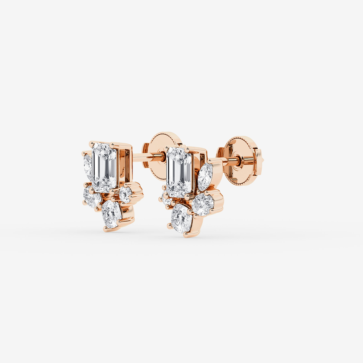 Additional Image 1 for  2 ctw Multi-Shape Lab Grown Diamond Five stone Stud Earrings