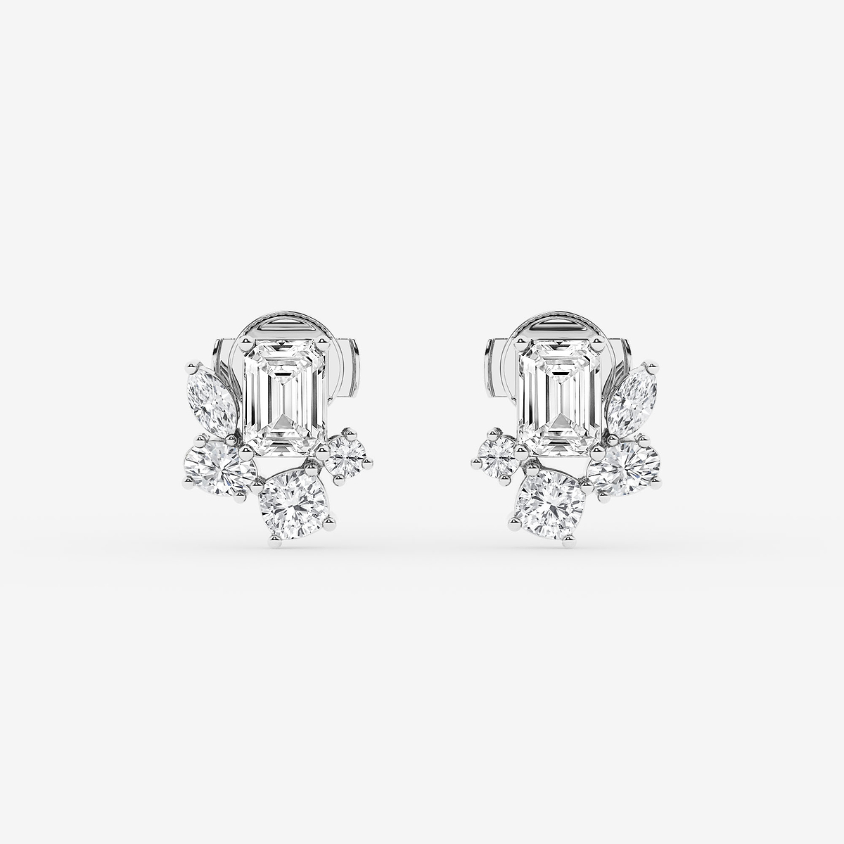 2 ctw Multi-Shape Lab Grown Diamond Five stone Stud Earrings