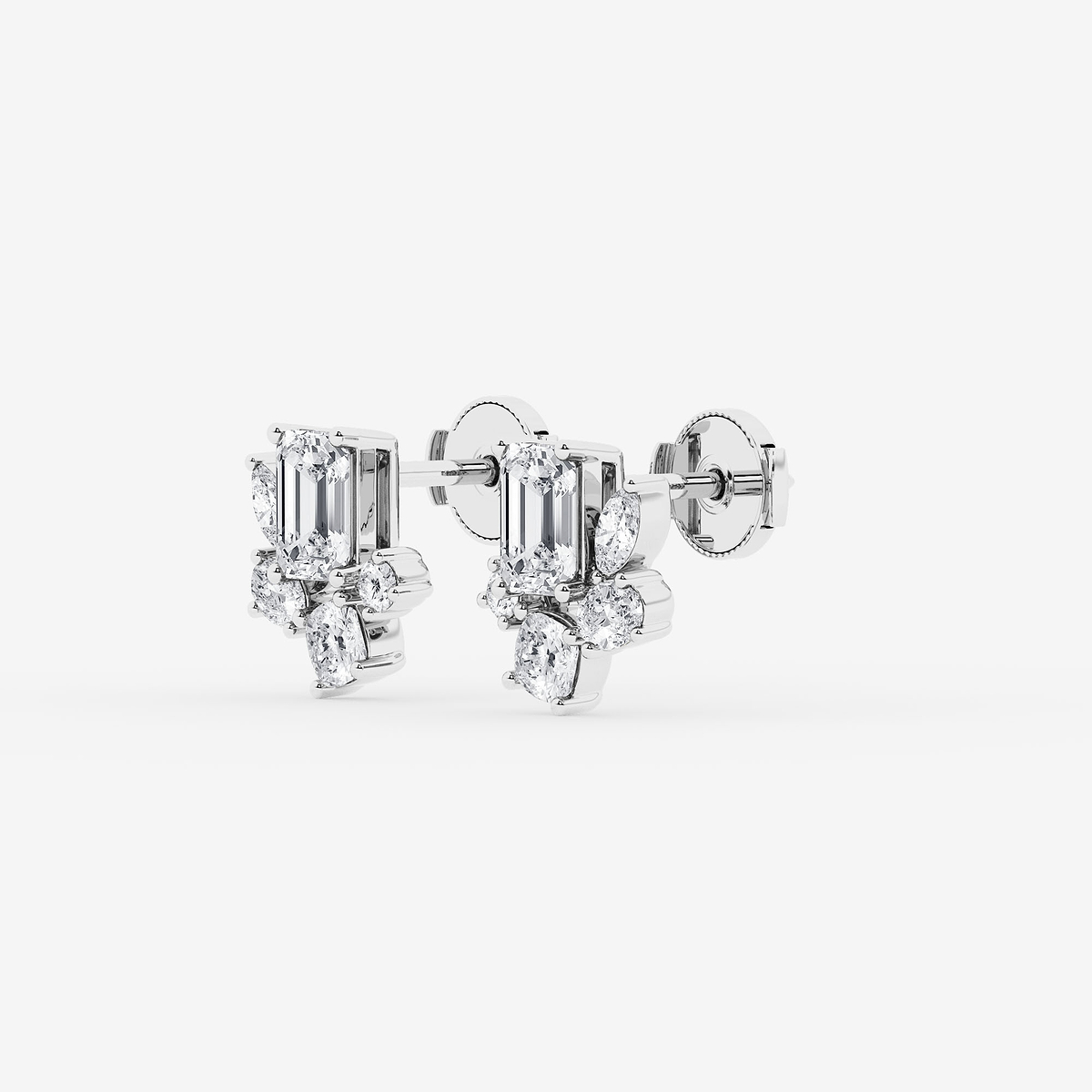 Additional Image 1 for  2 ctw Multi-Shape Lab Grown Diamond Five stone Stud Earrings