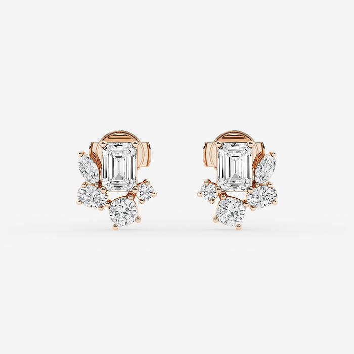 2 ctw Multi-Shape Lab Grown Diamond Five stone Stud Earrings