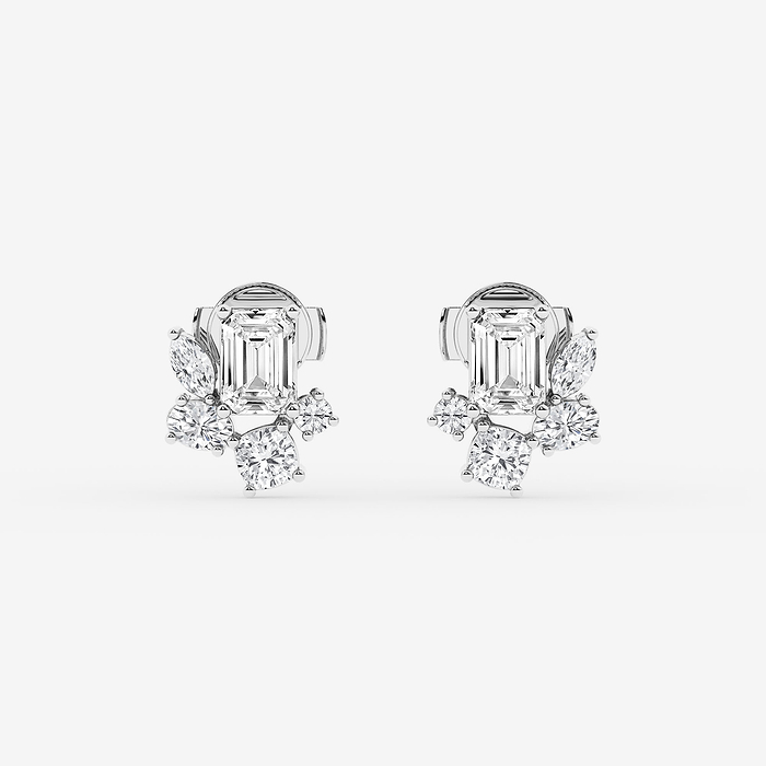 2 ctw Multi-Shape Lab Grown Diamond Five stone Stud Earrings