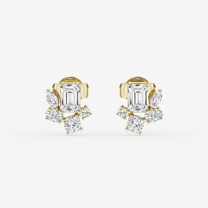 Multi-Shape Five stone Stud Earrings