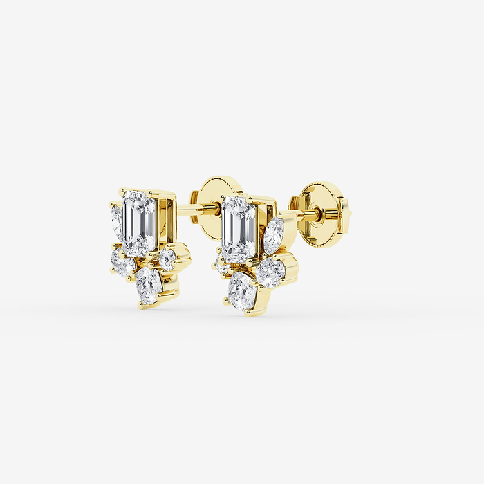 Multi-Shape Five stone Stud Earrings