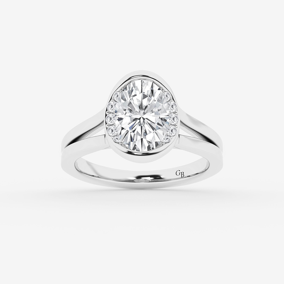 2 1/8 ctw Oval Lab Grown Diamond Half Bezel Side Stone Engagement Ring