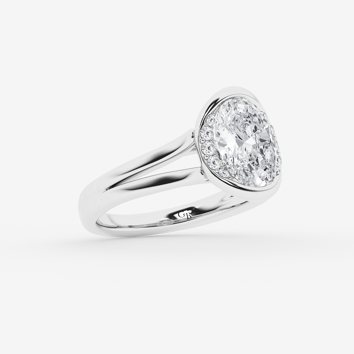 Additional Image 1 for  2 1/8 ctw Oval Lab Grown Diamond Half Bezel Side Stone Engagement Ring