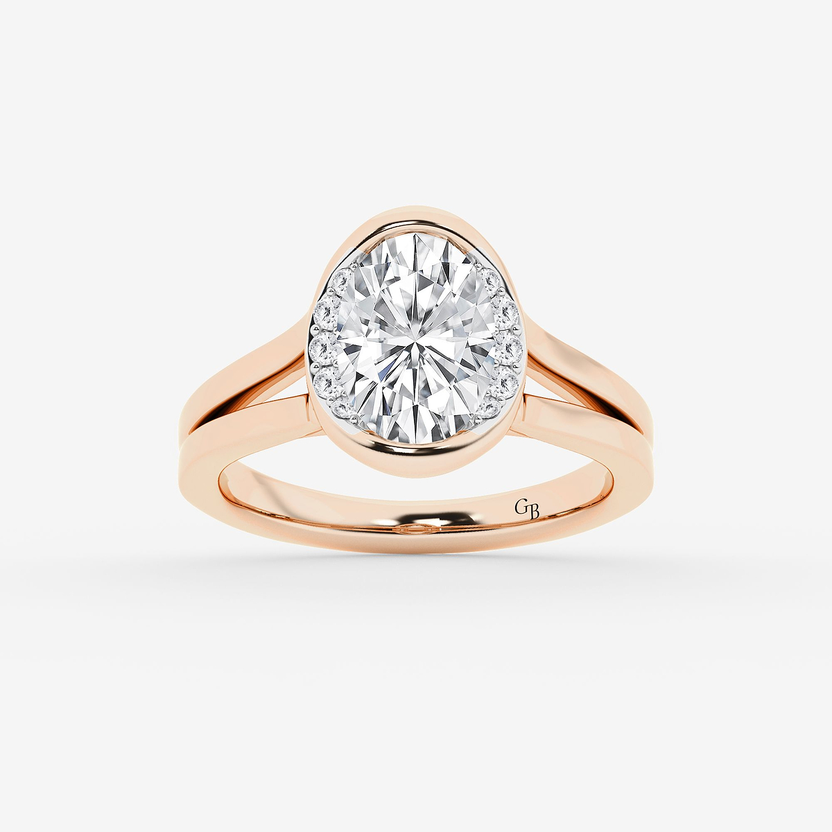 2 1/8 ctw Oval Lab Grown Diamond Half Bezel Side Stone Engagement Ring