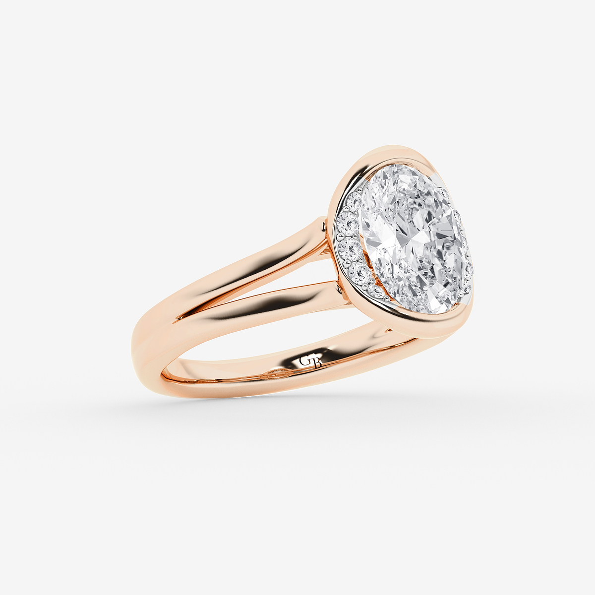 Additional Image 1 for  2 1/8 ctw Oval Lab Grown Diamond Half Bezel Side Stone Engagement Ring