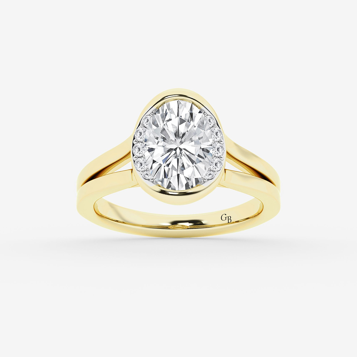 2 1/8 ctw Oval Lab Grown Diamond Half Bezel Side Stone Engagement Ring