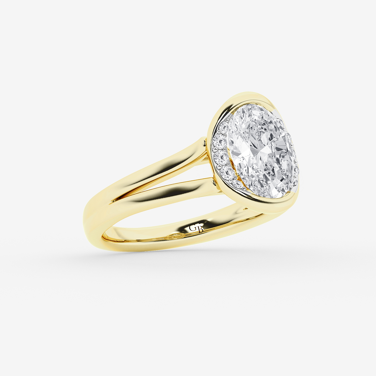 Additional Image 1 for  2 1/8 ctw Oval Lab Grown Diamond Half Bezel Side Stone Engagement Ring