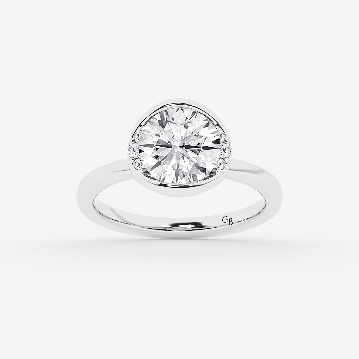 2 ctw Round Lab Grown Diamond Half Bezel Side Stone Engagement Ring