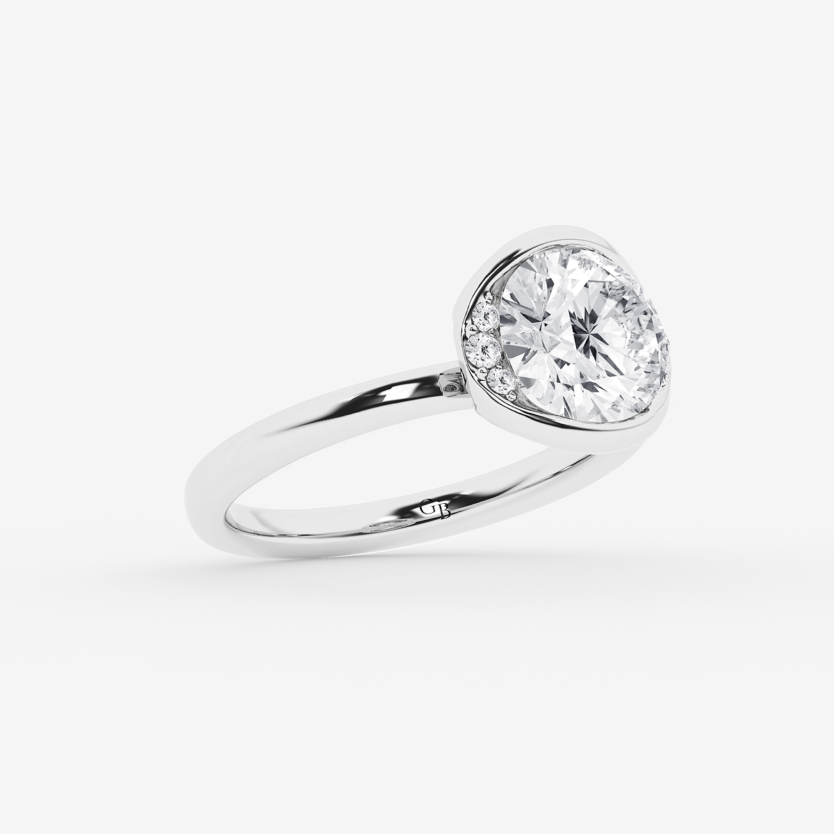 Additional Image 1 for  2 ctw Round Lab Grown Diamond Half Bezel Side Stone Engagement Ring