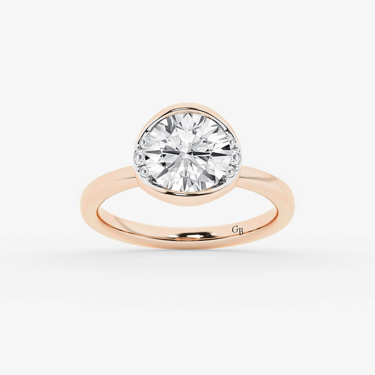 2 ctw Round Lab Grown Diamond Half Bezel Side Stone Engagement Ring