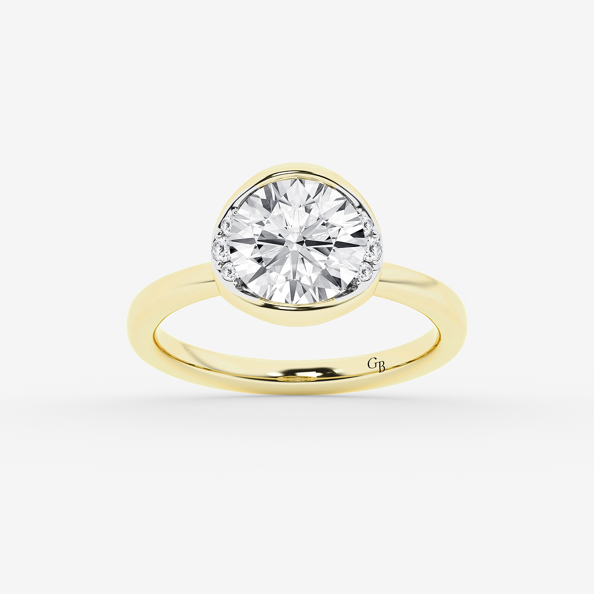 2 ctw Round Lab Grown Diamond Half Bezel Side Stone Engagement Ring