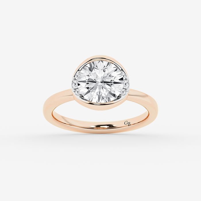 2 ctw Round Lab Grown Diamond Half Bezel Side Stone Engagement Ring