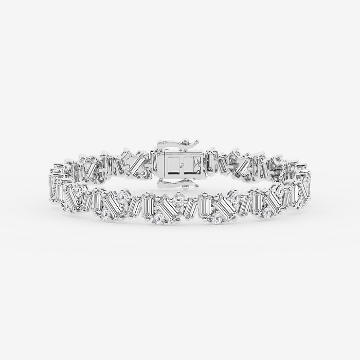 10 ctw Baguette and Round Lab Grown Diamond Cluster Tennis Bracelet - 7 Inches
