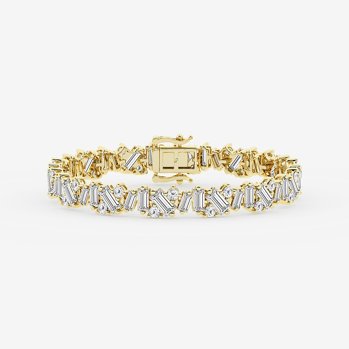 Baguette and Round Cluster Tennis Bracelet - 10 ctw Baguette and Round Lab Grown Diamond Cluster Tennis Bracelet - 7 Inches