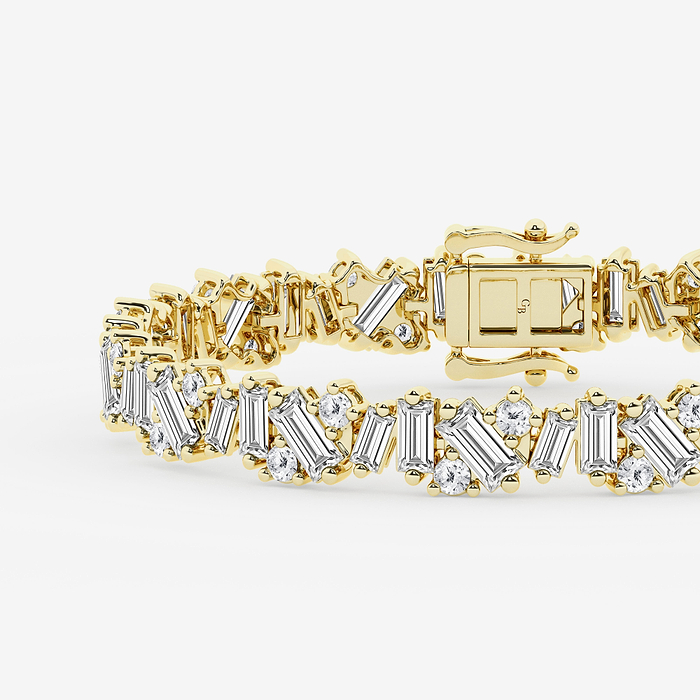 Baguette and Round Cluster Tennis Bracelet - 10 ctw Baguette and Round Lab Grown Diamond Cluster Tennis Bracelet - 7 Inches