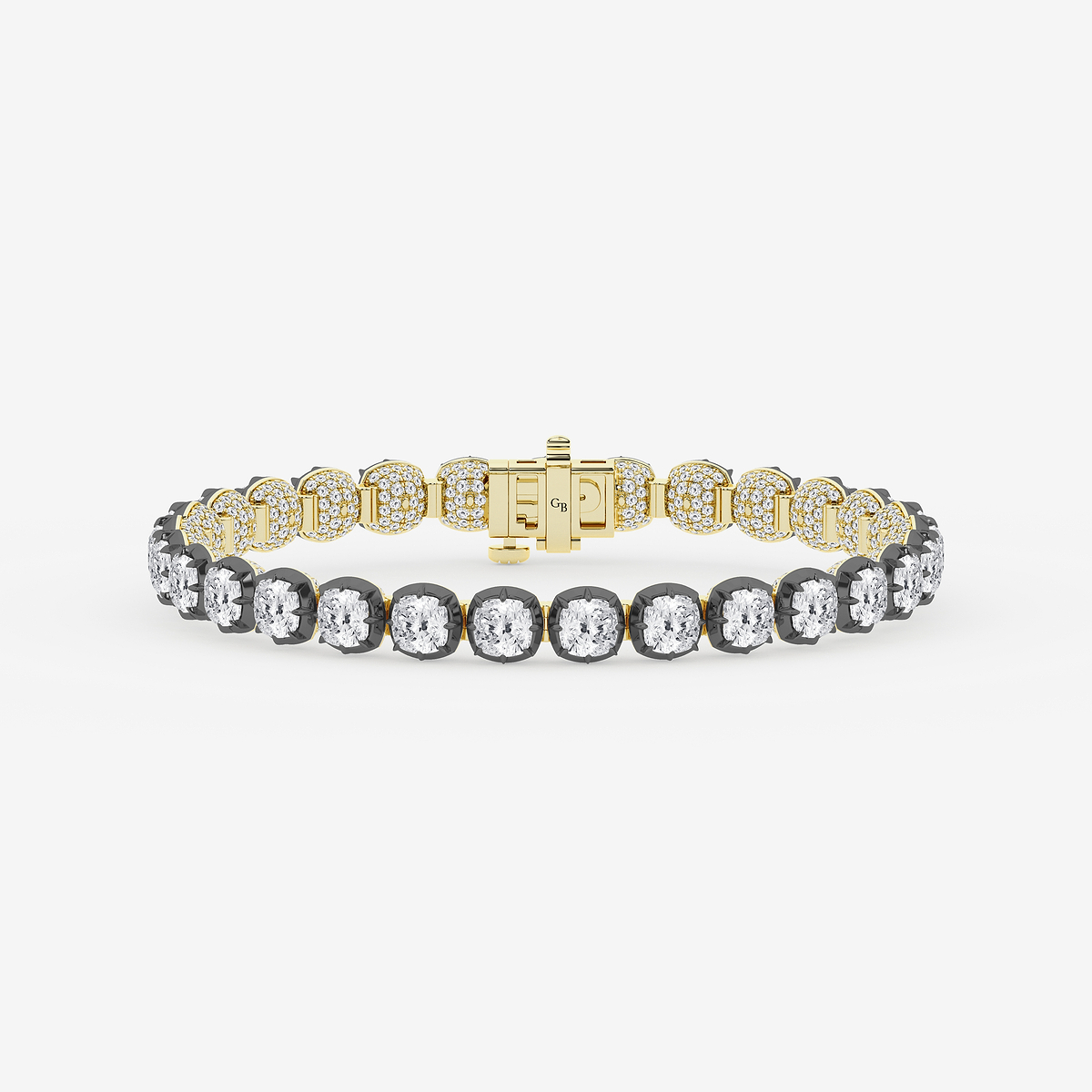 20 1/2 ctw Cushion Lab Grown Diamond Georgian Prong Setting Statement Bracelet With Black Rhodium - 7 Inches
