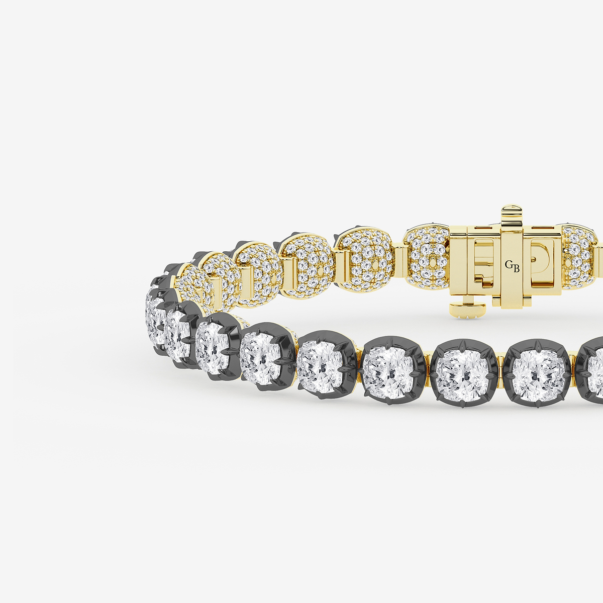 Additional Image 1 for  20 1/2 ctw Cushion Lab Grown Diamond Georgian Prong Setting Statement Bracelet With Black Rhodium - 7 Inches