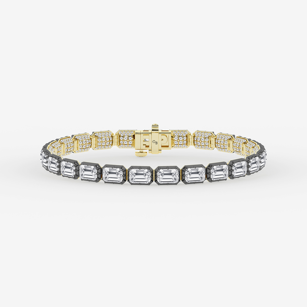 17 1/2 ctw Emerald Lab Grown Diamond Georgian Prong Setting Statement Bracelet With Black Rhodium - 7 Inches