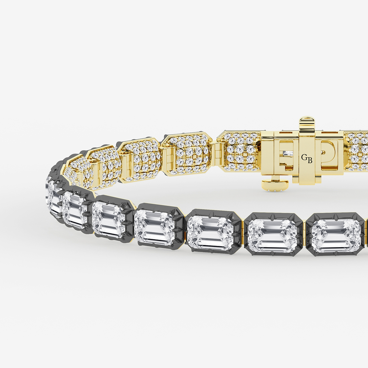 Additional Image 1 for  17 1/2 ctw Emerald Lab Grown Diamond Georgian Prong Setting Statement Bracelet With Black Rhodium - 7 Inches