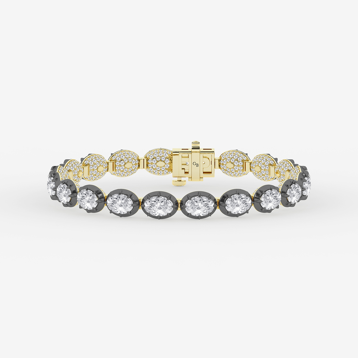 16 ctw Oval Lab Grown Diamond Georgian Prong Setting Statement Bracelet With Black Rhodium - 7 Inches