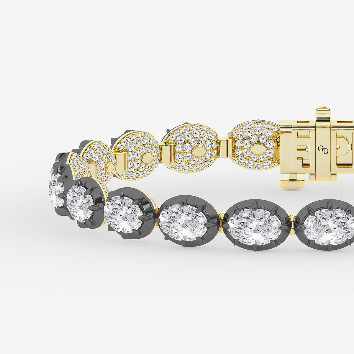 Additional Image 1 for  16 ctw Oval Lab Grown Diamond Georgian Prong Setting Statement Bracelet With Black Rhodium - 7 Inches